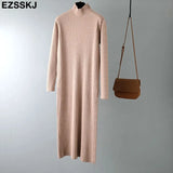 2022 autumn winter thick straight maxi sweater dress women high neck long sweater dress elegant female loose sexy knit
