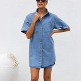 New Cardigan High-End Denim Short-Sleeved Collar Shirt Loose Dress Dress