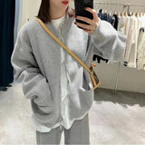 Zipper Solid Color Design Sense Sweater Cardigan Women's 2024 Autumn And Winter New Korean Style Loose Leisure-Outfit