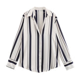 Women's Clothing In Autumn 2025 20 Color Buff Silk Densate V Collar Long-Sleeved Striped Vertical