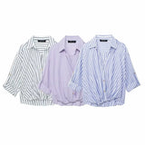 Spring Blended Striped Loose Casual Shirt 3035787-Outfit