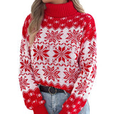 Shooting Autumn And Winter Snowflake Pattern Lantern Long Sleeve High-Necked Collar Sweater Women's
