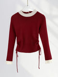 Toloer Exclusive Gentle Sweet Sister Wear High Sense Knit Sweater Female Chiffon Lace Rope Belt Jacket