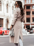 Winter Elegant Turndown Collar Long Woolen Coat with