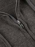 Solid Ribbed Zip Up Drawstring Hooded Long Sleeve Knit-Outfit