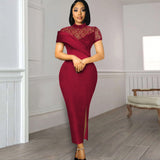 Large-Size New Round-Neck Lace Retro Dress Lotus Side Short-Sleeved Performance Costume