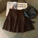 Knitted Pleated High-Waisted Mini Skirt-Outfit