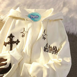 New Retro Do Old Letters Printed Zipper Hoodie Cardigan Women's Trend Lazy Wind Hundred With Sweatshirt Couples Casual