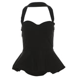 2024 Summer New Women's Clothing Fresh Sweet Wrapped Breasts To Repair The Leaves On The Side Of The Solid Color Hanging Neck