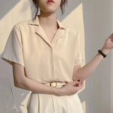 Toloer Spring And Summer College Style Retro Korean Version Of Professional Suit Collar Turn Students Short Sleeve Shirt Female Pure Color Top