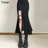 Punk Personality Irregular Hip Package Bodycon Skirt High Waist Party Club Slit Outfits Women Letter Black Vintage