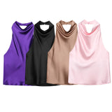 Homemade New Women's Clothing Silk-Sin-Flavor-Sense Hanging Neck Collar Top