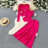 Fragrant Style Wears Women's Three-Piece Set Of Sleeveless Vest Metal Buckle Long-Sleeved Knitted
