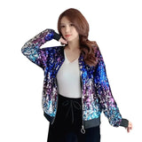 Women Spring New Glittering Sequins Embroidery Long-sleeved Loose Coat Female Temperament Cardigan Sports Short