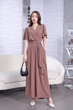 Pure Color Short-Sleeved Jumpsuit-Outfit
