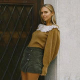 Ardm Fashion Woman Sweaters 2020 Patchwork Ruffled Knitted Sweater Vintage Peter Pan Collar Lamb Sleeve Pull Femme Pullovers