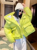 2022 Female Winter Short Hooded Parkas Puffer Bomber Jacket Warm Cotton Padded Coats Stylish Outerwear Oversized