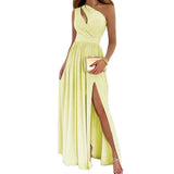 Toloer Women's Wear 2024 Diagonal Shoulder Dress Temperament Sleeveless Sexy High Waist Open Slit Autumn Winter