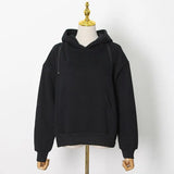 Streetwear Off Shoulder Sweatshirt For Women Hooded Collar Long Sleeve Casual Black Sweatshirts Female Fashion New 1028-1-Outfit