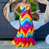 Women Chic All Over Print Spaghetti Straps Hollow Out Ruffle Hem Maxi Sexy Vacation Dress-Outfit