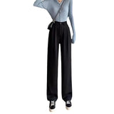 Toloer Pants Female Autumn 2024 New High Waist Pendant Straight Pear Shaped Pants Narrow Version Of The Floor Wide Leg Pants-Outfit
