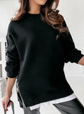 Solid Hoodie Women's Fashion Long Sleeve Round Neck Loose Hoodie Sweatshirt Pullover Casual Coat Long