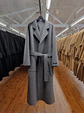 2022 Korea Autumn And Winter New Woolen Overcoat Women X-Long Loose Lacing Belt Black Gray Double Sided 100% Wool Coat
