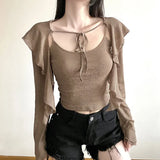 Toloer 2023 Fall Sweater Sexy Personality Street Niche Sexy Hot Girl Smoouse Off The Shoulder Two Sets-Outfit