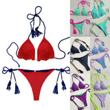 Toloer Female Hot Girl Bikini Split Sexy Triangle Double Sided Collision Color Beach Bikini Swimsuit Three Point