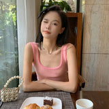 Machine Retro Splicing Plush Top Solid Color Short Slim Knitting Bottom Vest Summer Thin External Wear