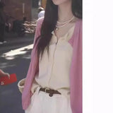 Splicing Color Fake Two Knitted Cardigan Women's Loose Spring Dress Folded To Wear Thin Sweater Color Coat-Outfit