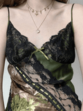 V Neck Patchwork Lace Mini Dress-Outfit