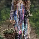 Printed Summer Long-Sleeved Dress Art Retro