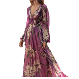 Summer New Printed Women's Dress V Collar Long