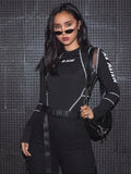Mesh Colorblock Half Turtleneck Bottoming Shirt Letter Print Topstitching Long Sleeve T-Shirt All-match One Piece Women-Outfit