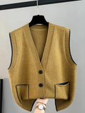 Clip Women's 2024 Spring And Autumn New Korean Version Of V-Collar Single-Breasted Loose Sleeveless Sweater Vest Feminine-Outfit