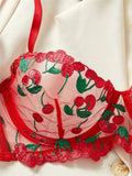 Red Cherry Embroidery Sheer Lingerie Set-Outfit