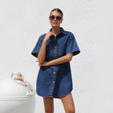 New Cardigan High-End Denim Short-Sleeved Collar Shirt Loose Dress Dress