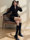 Suit 2024Ins New Lace-Up Slim Medium Long Solid Color Casual Long Sleeve Suit Jacket Female-Outfit