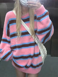 and winter new women striped sweater sweater Y2k retro lazy style loose tops for men and women harajuku-Outfit