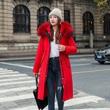 Long Two Wear Cotton Dress Korean Version Over The Knee Pie To Overcome The Slim Hair Collar And Velvet Padded Clothes Female 2023 Unloading Windbreaker-Outfit
