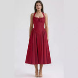 New Summer Sling Dress Fashion Print Hanging Neck Lace
