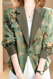 Women Elegant Printed Chic Office Lady Blazers Long Sleeve Fashionable Single Breasted Office Straight Blazer