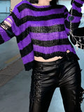 Distressed Striped Crop Sweater-Outfit