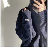 Dark Academia Solid Color V-Neck Pullover Sweater-Outfit