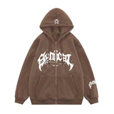 Letter Star Print Contrast Color Oversized Hoodie-Outfit