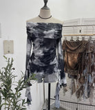 Shot Shoulder Strap Tie Dyed Net Shawl Shirt T-Shirt T-Shirt T-Shirt Design Folded Long-Sleeved T-Shirt