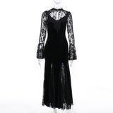 Autumn New Style Sexy Micro-Transparent Slim Dress Dark Lace Fishtail Long-Sleeved Dress Woman-Outfit