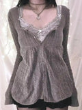 Solid Pointelle Square Neck Knit Cardigan-Outfit