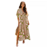 Summer Dress High-Waisted Babes Bat Sleeve V-Neck Print Sexy Women's Dress